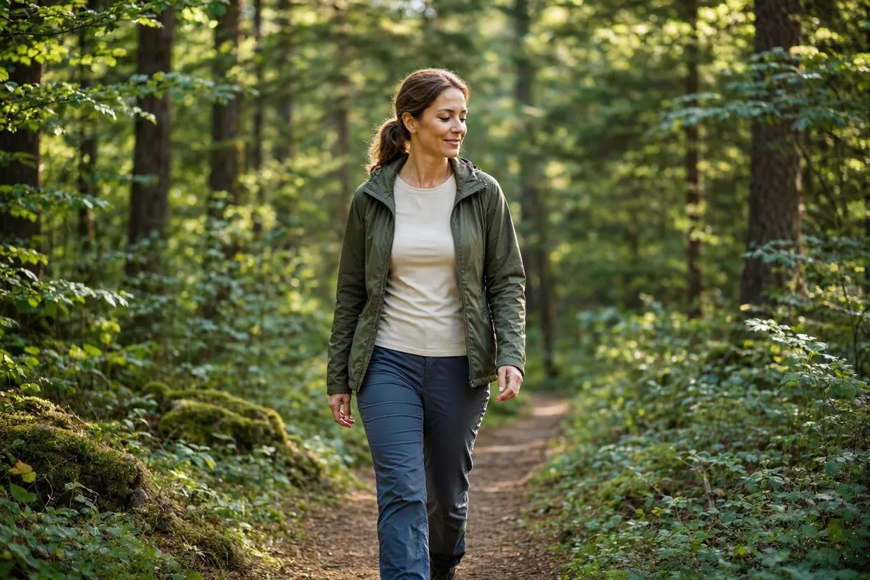 mindful walk through a forest trail peaceful atmosphere natural greenery